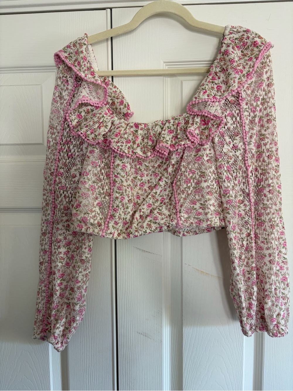LoveShackFancy Pink Floral Ruffled Crop Top and Skirt Set